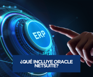 Ilustración conceptual de una plataforma ERP integrada en la nube con módulos de finanzas, inventarios, CRM y proyectos, representando lo que incluye Oracle NetSuite.