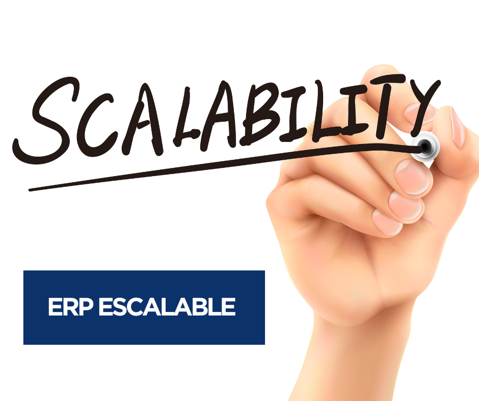 Mano escribiendo la palabra “Scalability”, destacando el concepto de ERP escalable para empresas en crecimiento.